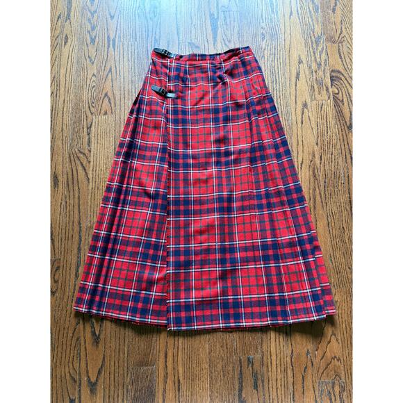 Vintage Plaid Tartan Kilt Maxi Skirt Pleated Fall Winter Wool Christmas Preppy - Picture 7 of 10